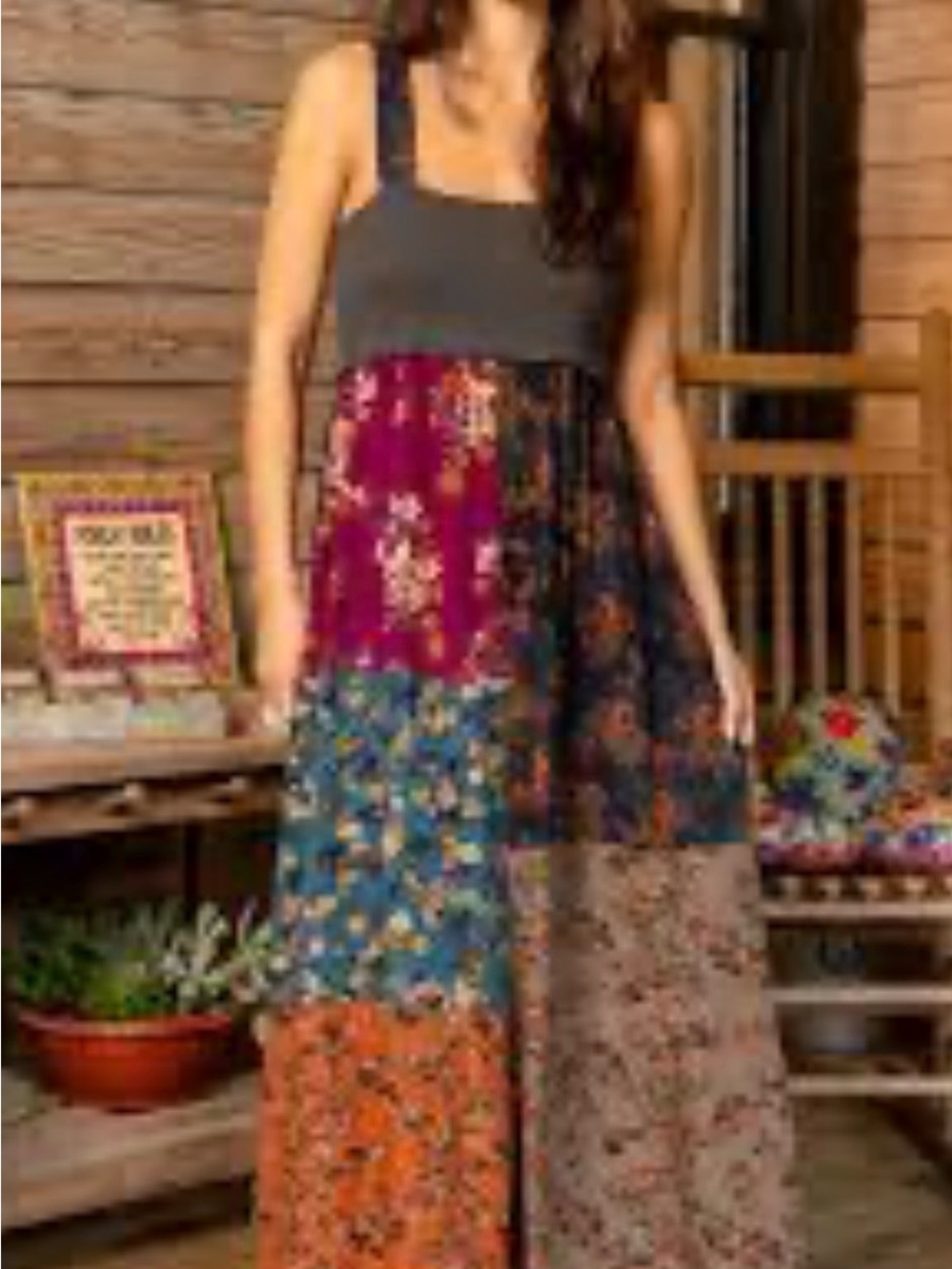 NATURAL LIFE Patchwork Floral Maxi Dress in Gray and Multi
